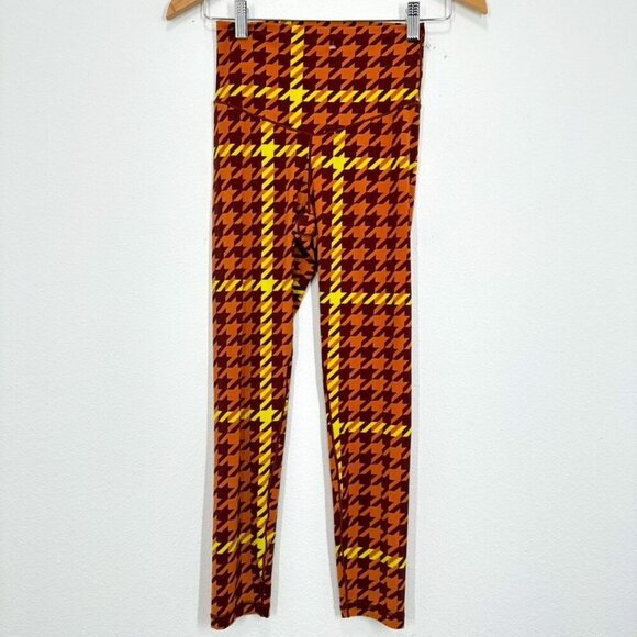 Aerie Real Me Xtra 7/8 Leggings Brown Yellow Neon Houndstooth Women's‎ Medium - Picture 1 of 7